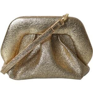 Themoire Gea Clutch Bag‎ Gold Metallic Faux Leather Laminated Crossbody
